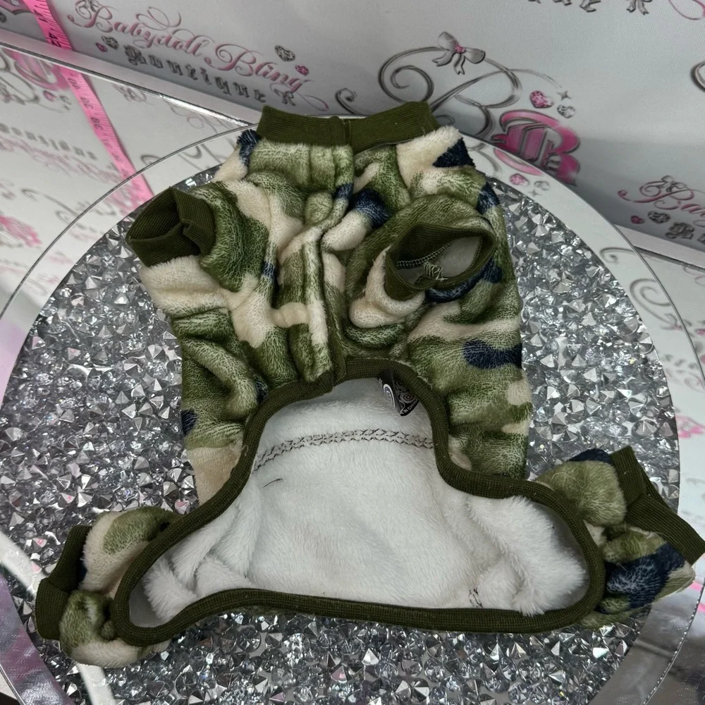Camouflage Fleece Pet Hoodie cat or dog camo- Green, Cream, Black - Picture 2 of 8